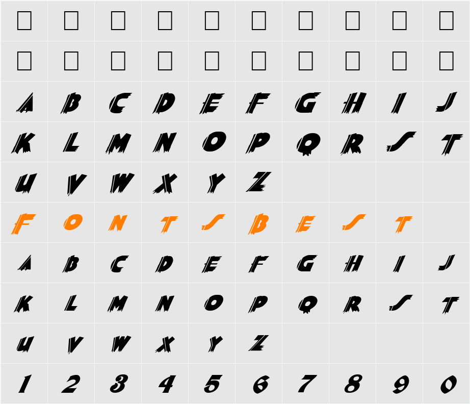 FZ JAZZY 56 ITALIC Character Map