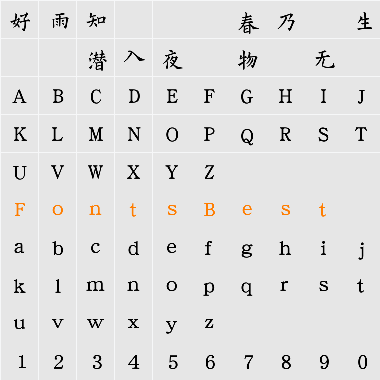 DFPOYangXunW5-B5 Character Map