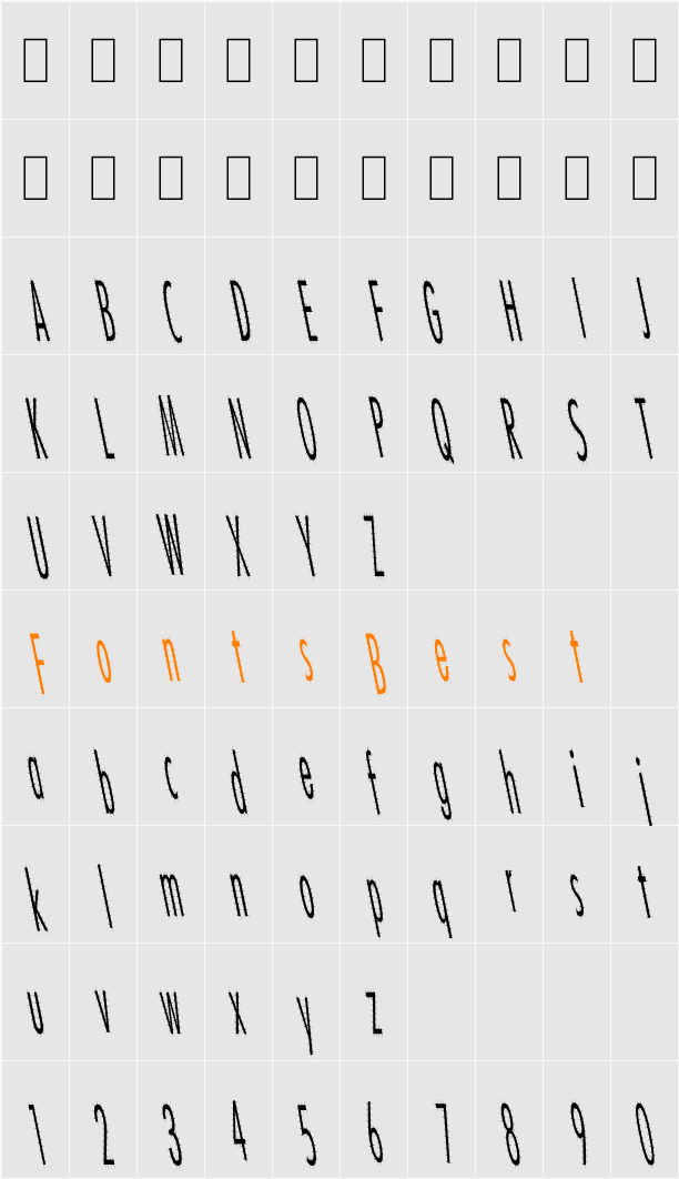 CatScratch Thin Rev Italic Character Map