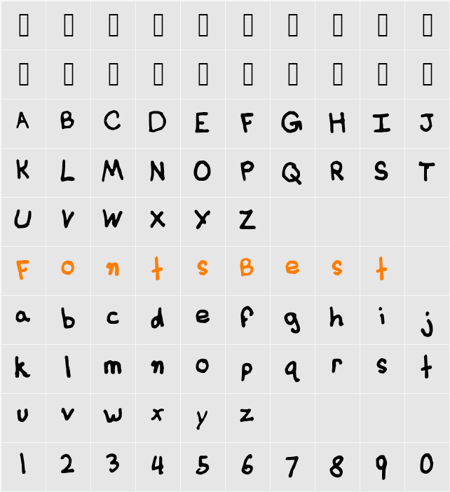 BasicHandwritingDefault Character Map