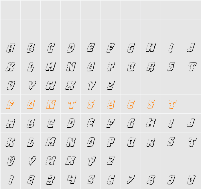 Beastian 3D Italic Character Map