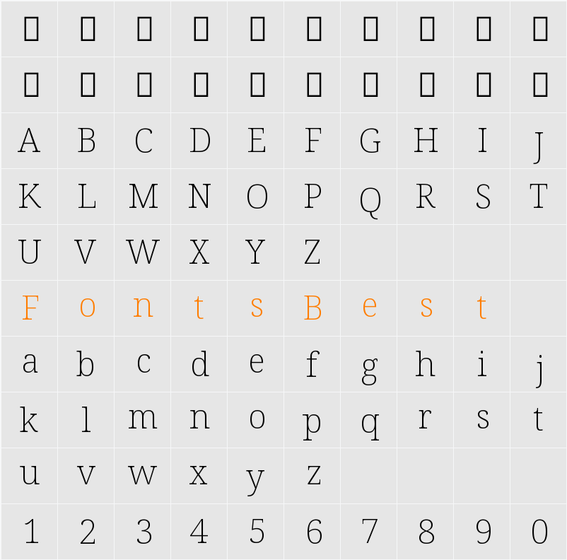 Avrile Serif ExtraLight Character Map
