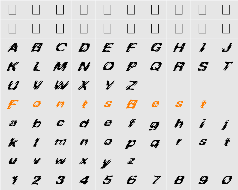 FZ WARPED 10 ITALIC Character Map