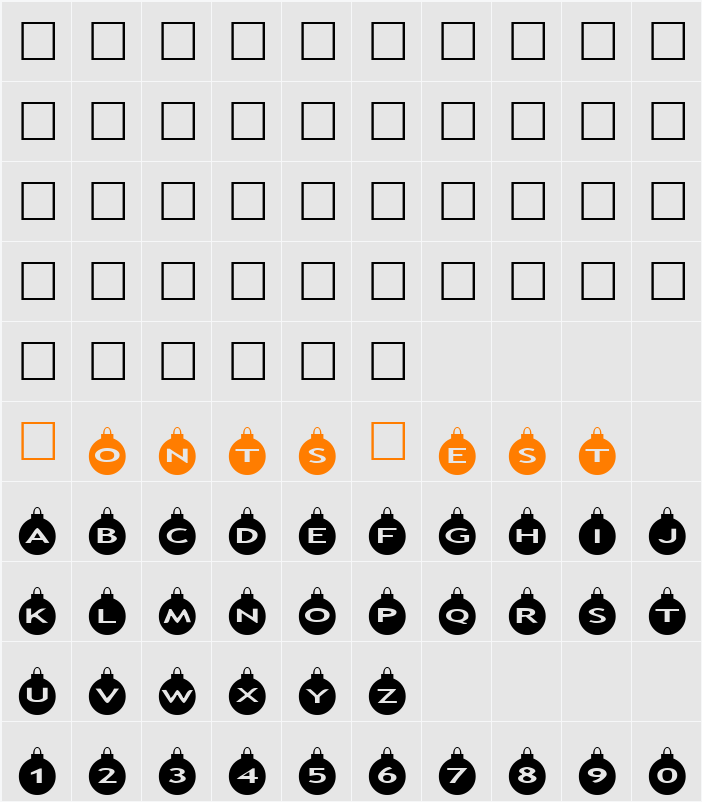 AlphaShapes xmas balls Character Map