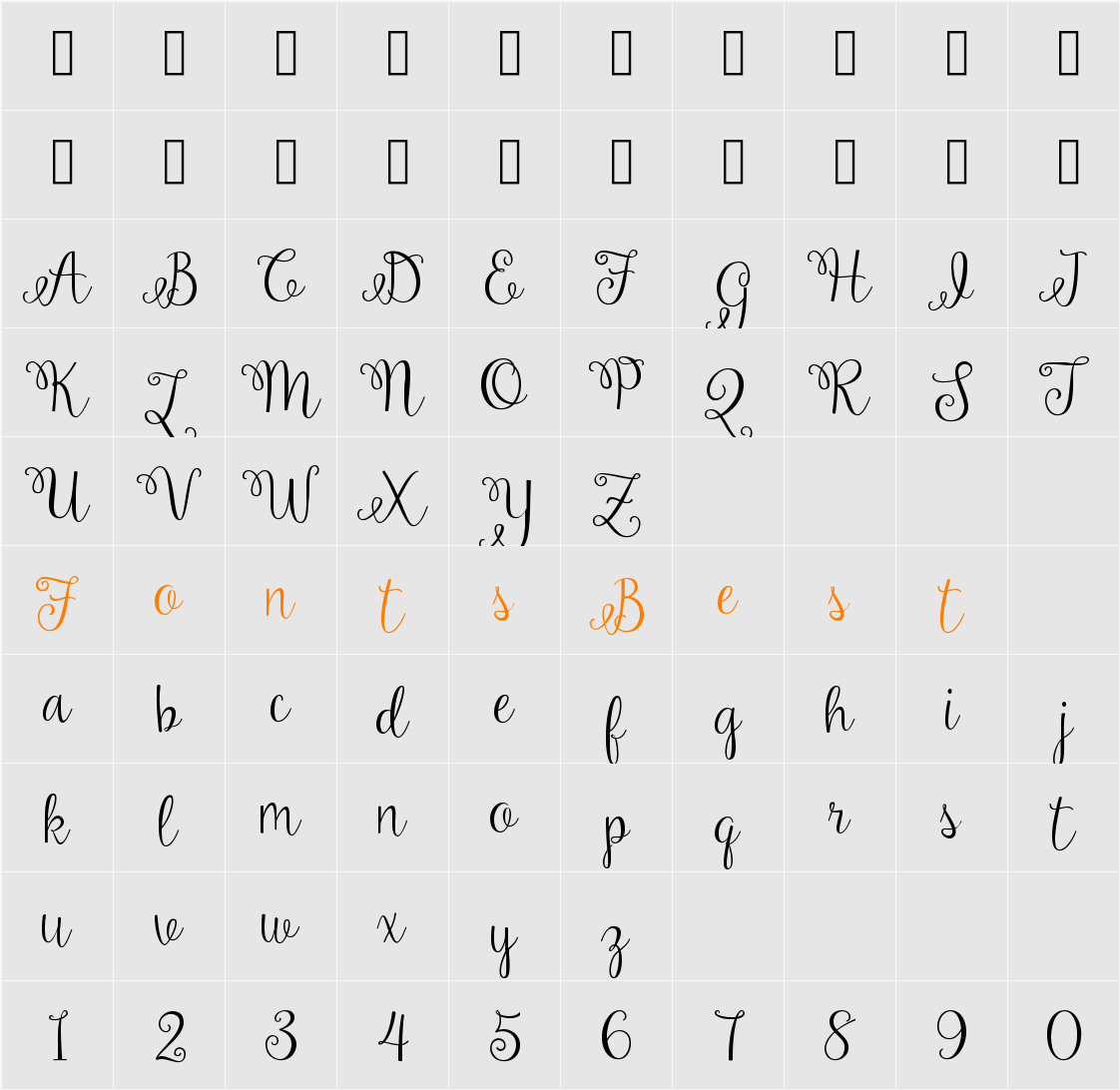 Amelia Script Character Map