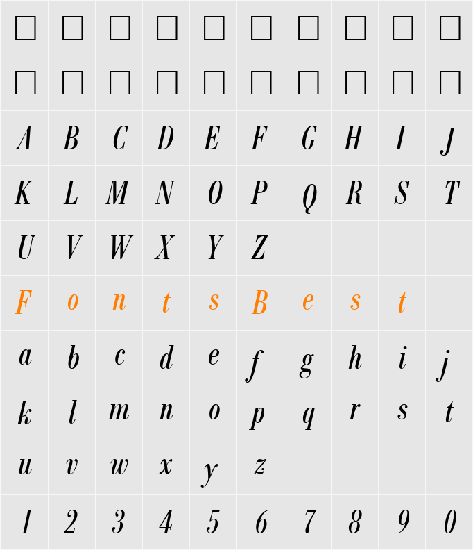 ModernBodoniCond Character Map