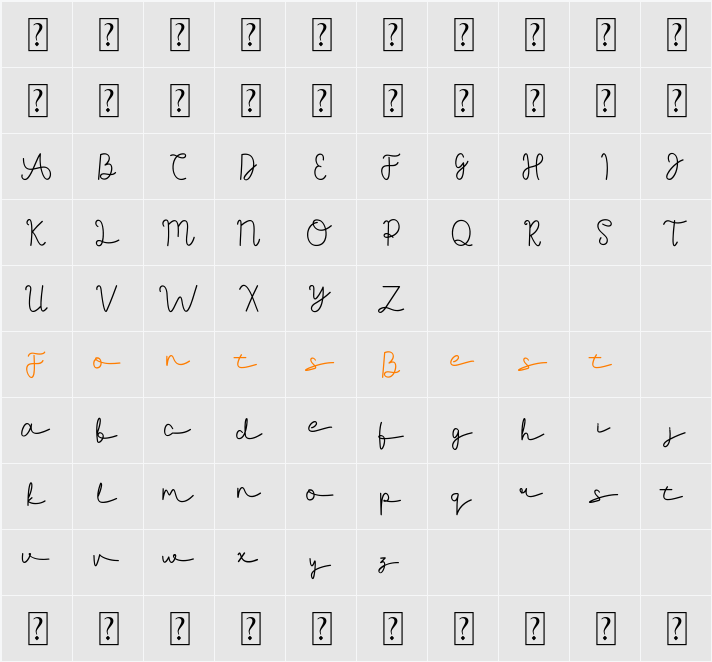 Agashi Signature Font Character Map