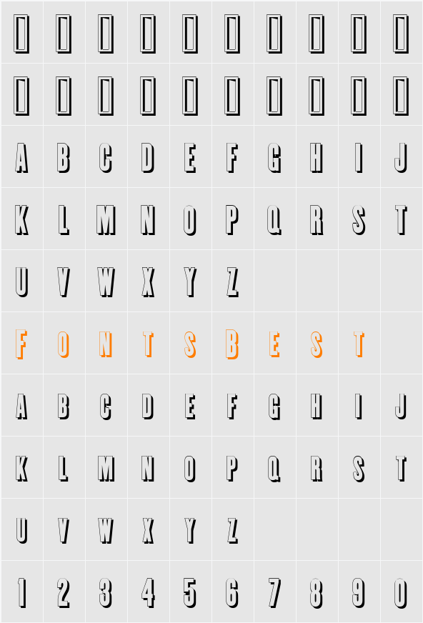 Enge Holzschrift Shadow Character Map