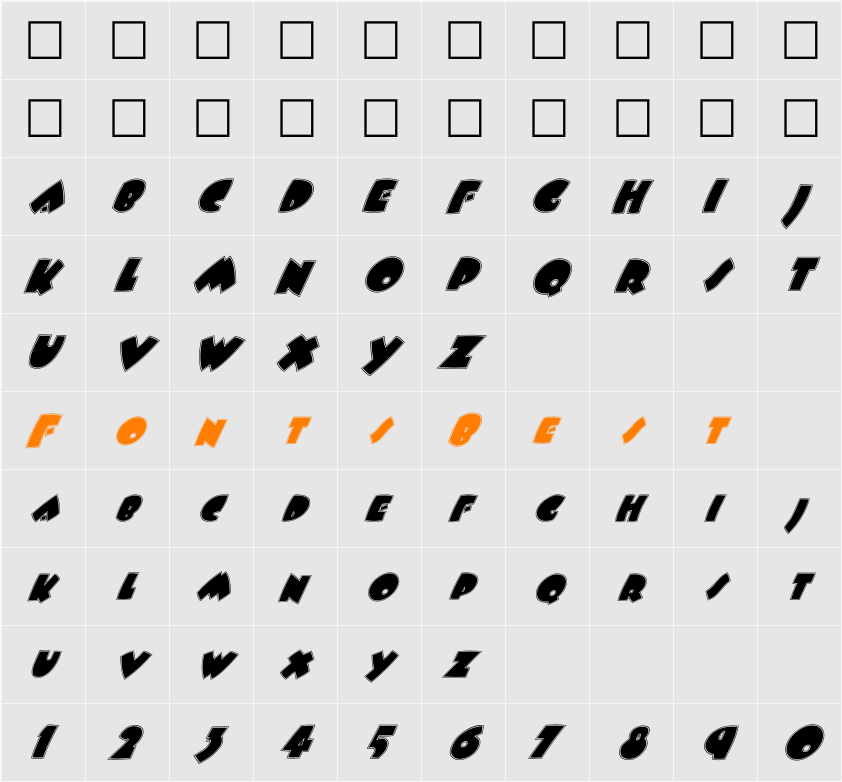 FZ JAZZY 9 CONTOUR ITALIC Character Map