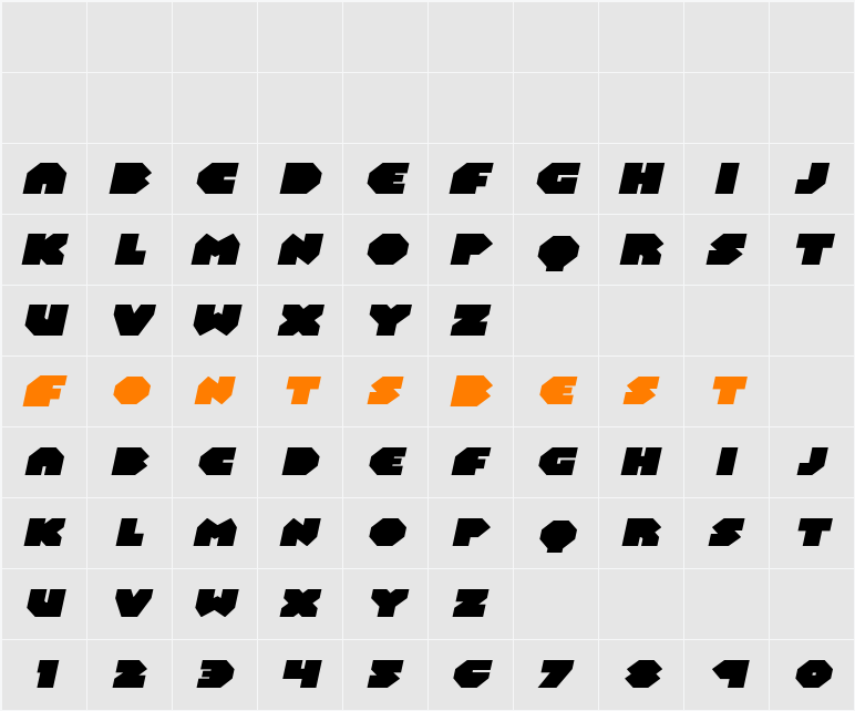 Bal-Astaral Expanded Italic Character Map