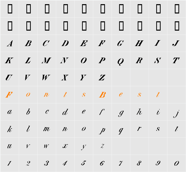 Italic Character Map