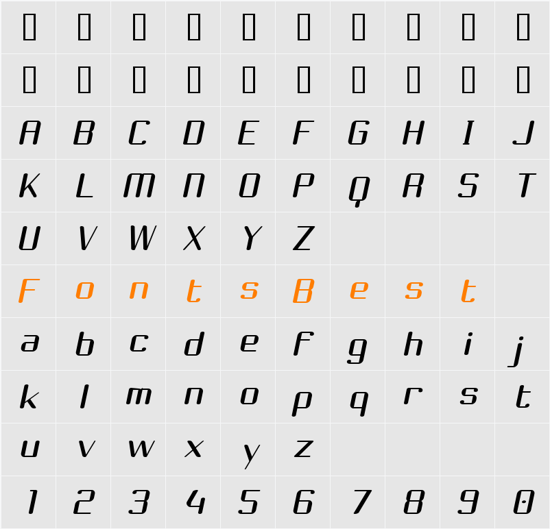 Choktoff Oblique Character Map