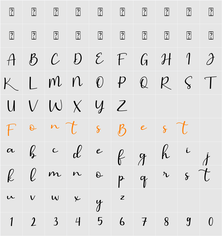 Barbara Calligraphy Character Map
