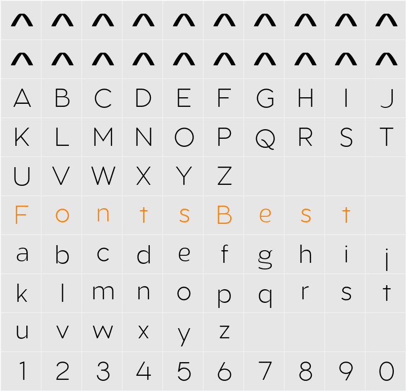 Aukim Light Character Map