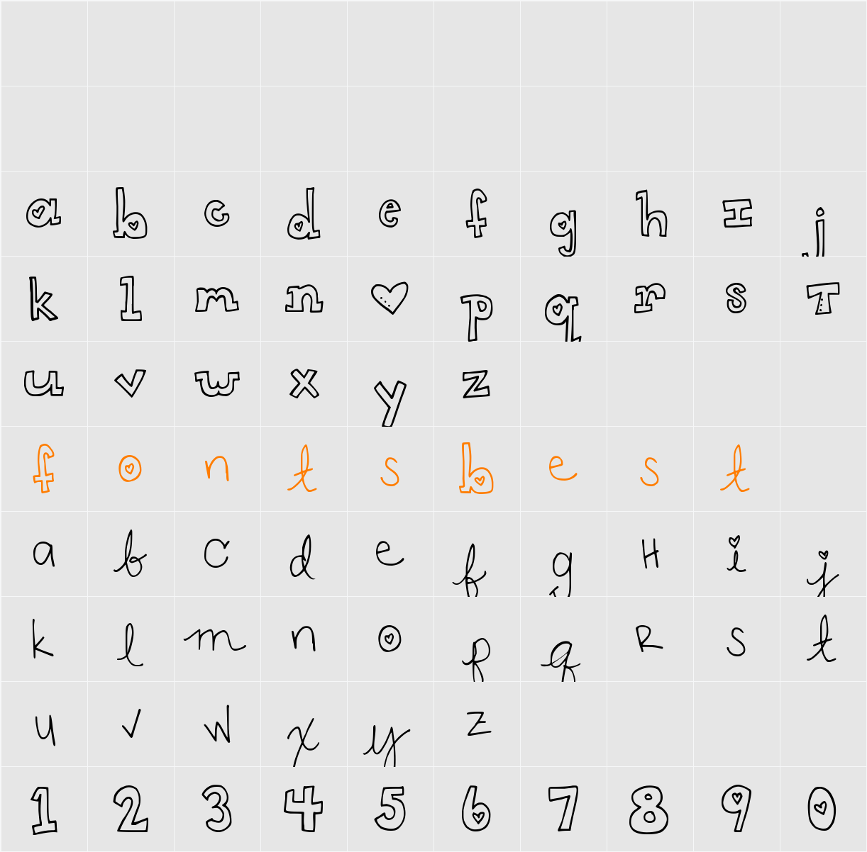 DJB 2CUTE4U Character Map