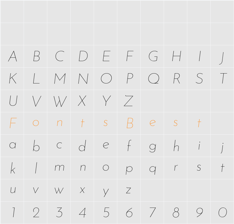 Josefin Sans Thin Character Map