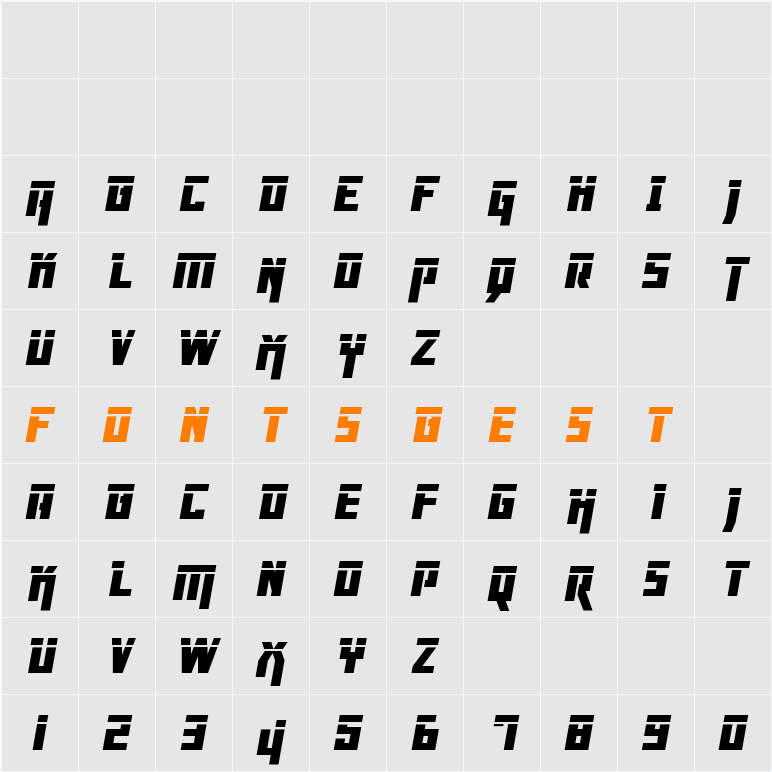 Danger Flight Laser Italic Character Map