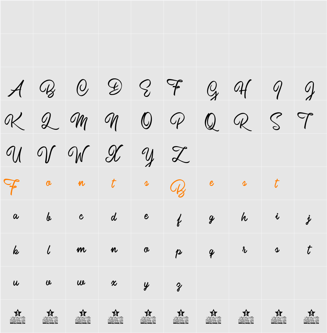 Burning Heart Personal Use Character Map