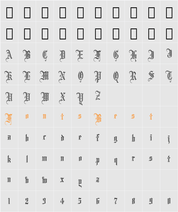 Fiolex Gothic OutLine Character Map