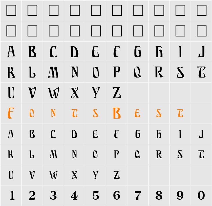 BillionsFont ttcon Character Map