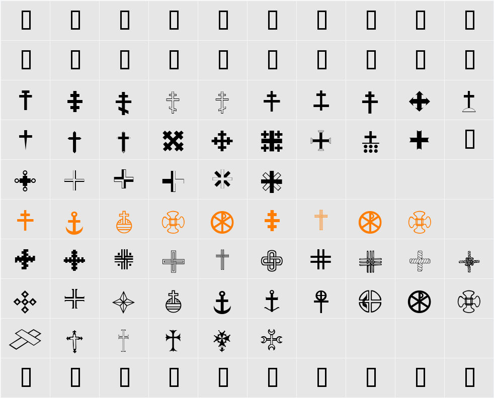 Christian Crosses III Character Map