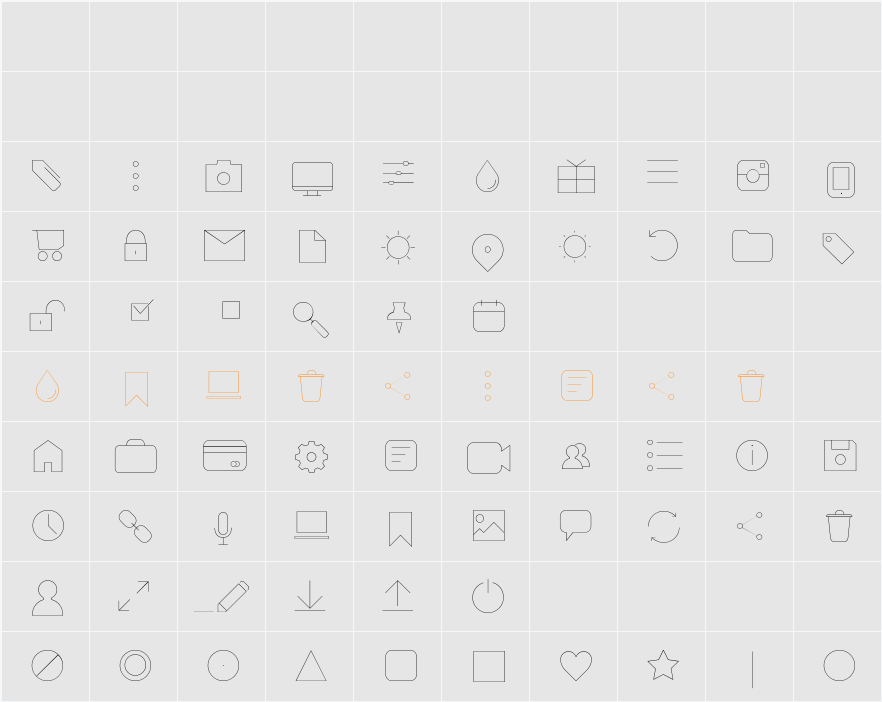 Arista Pro Icons Hairline Character Map