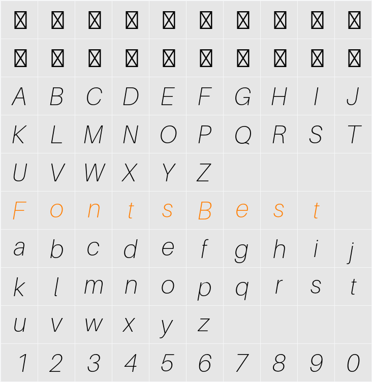 Aileron Thin Character Map
