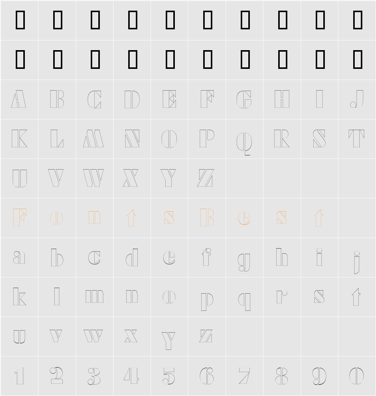 ArmyBlackOutline Character Map