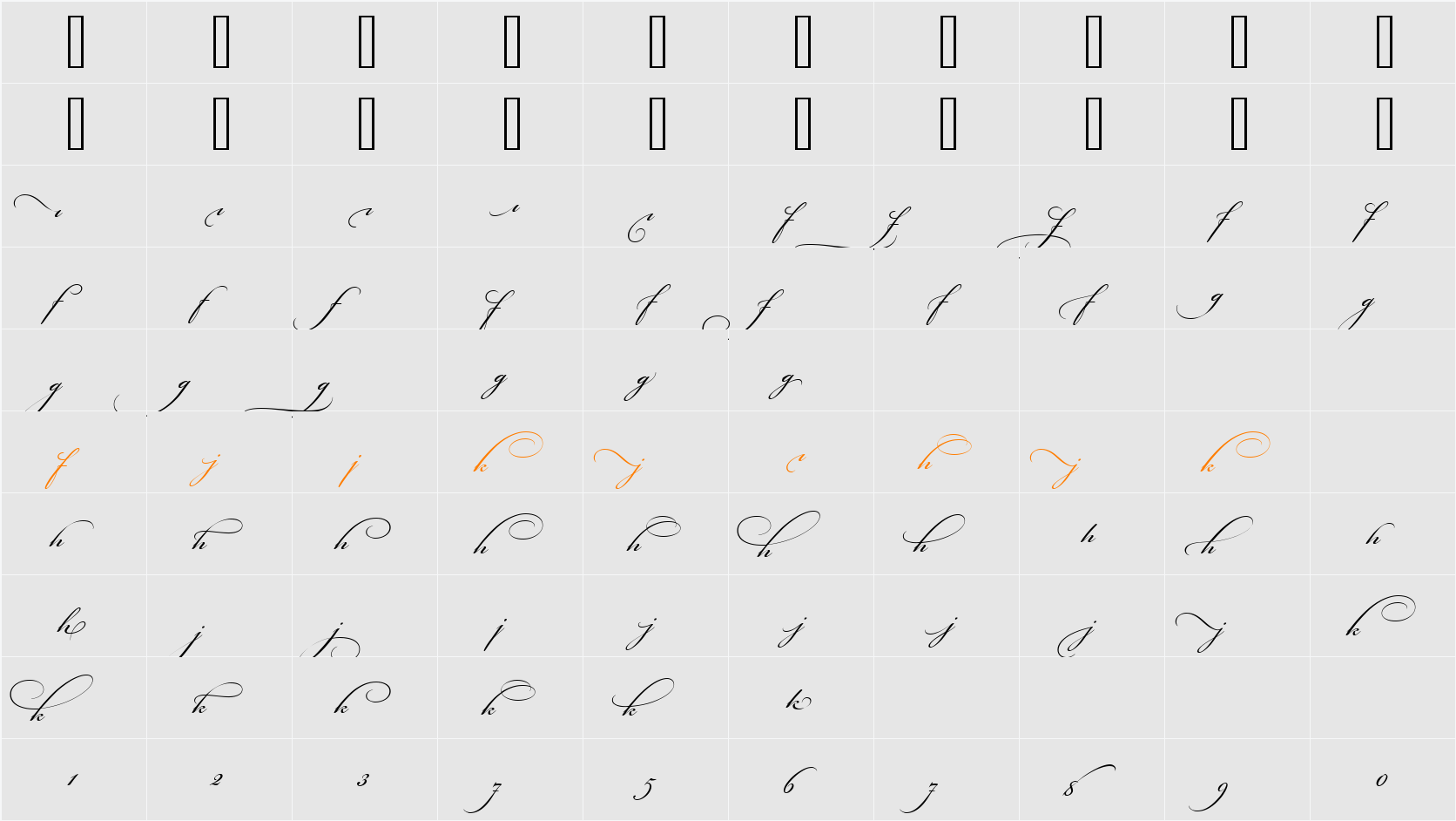 Bickham Script Alt Two Character Map