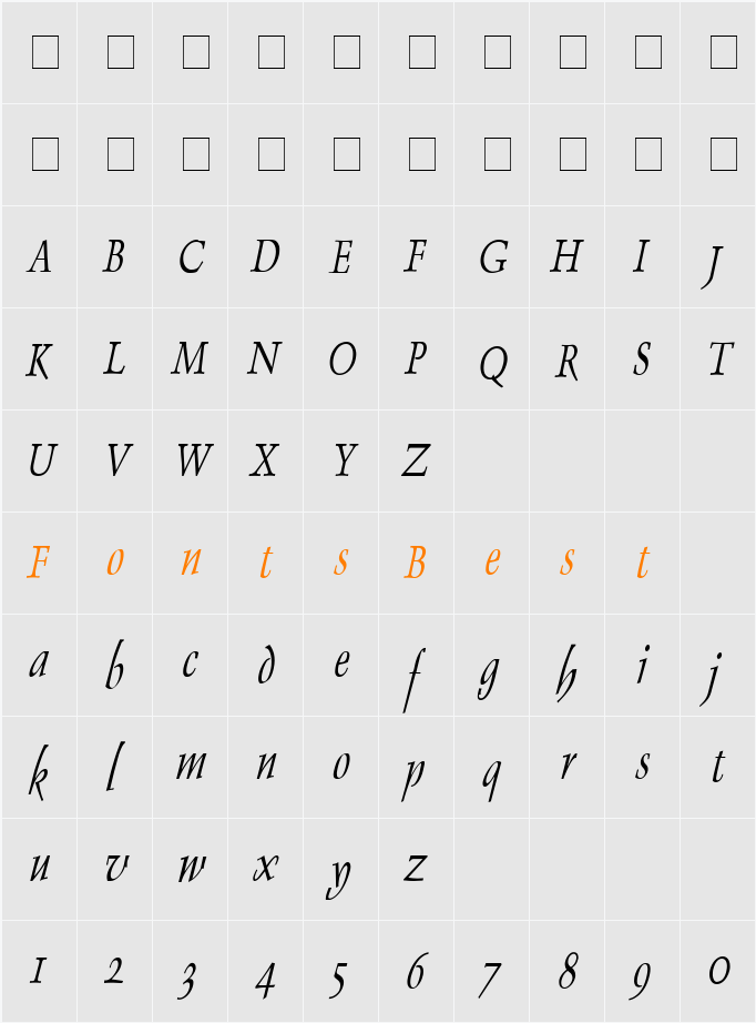 Dolphin Thin Character Map