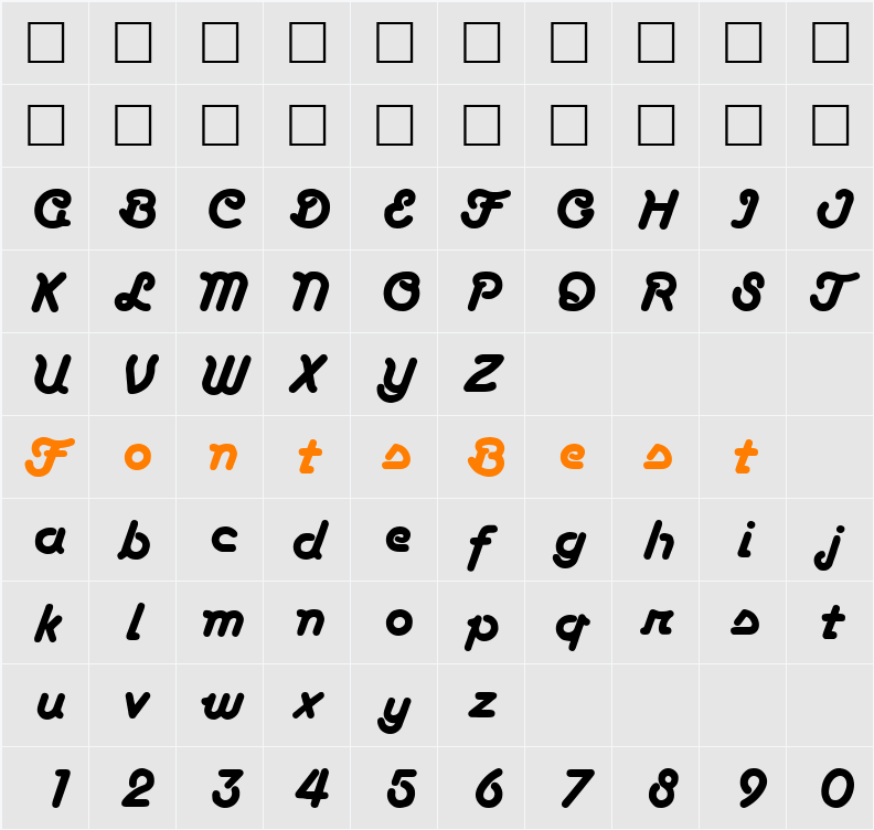 Boa Script SF Character Map