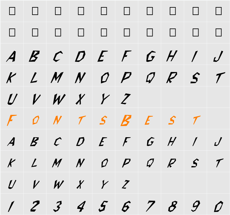 FZ JAZZY 8 ITALIC Character Map