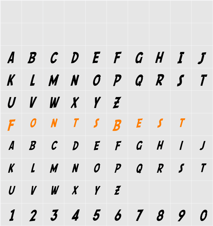 SF Comic Script Condensed Character Map