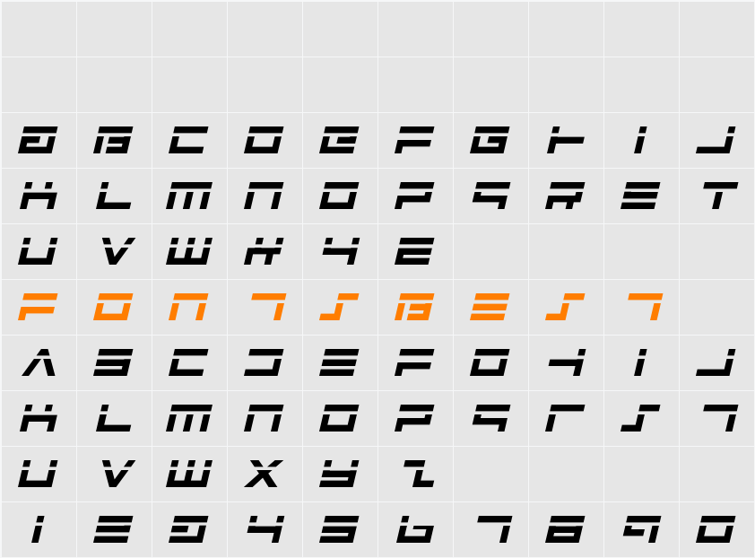 Avenger Laser Italic Character Map