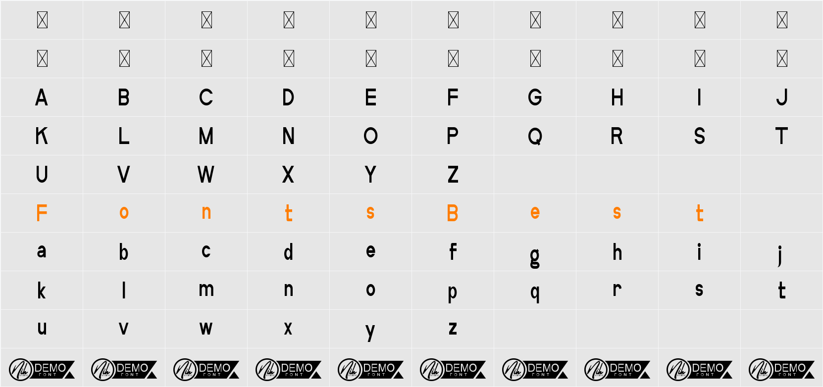 Boreland Demo Condensed Character Map