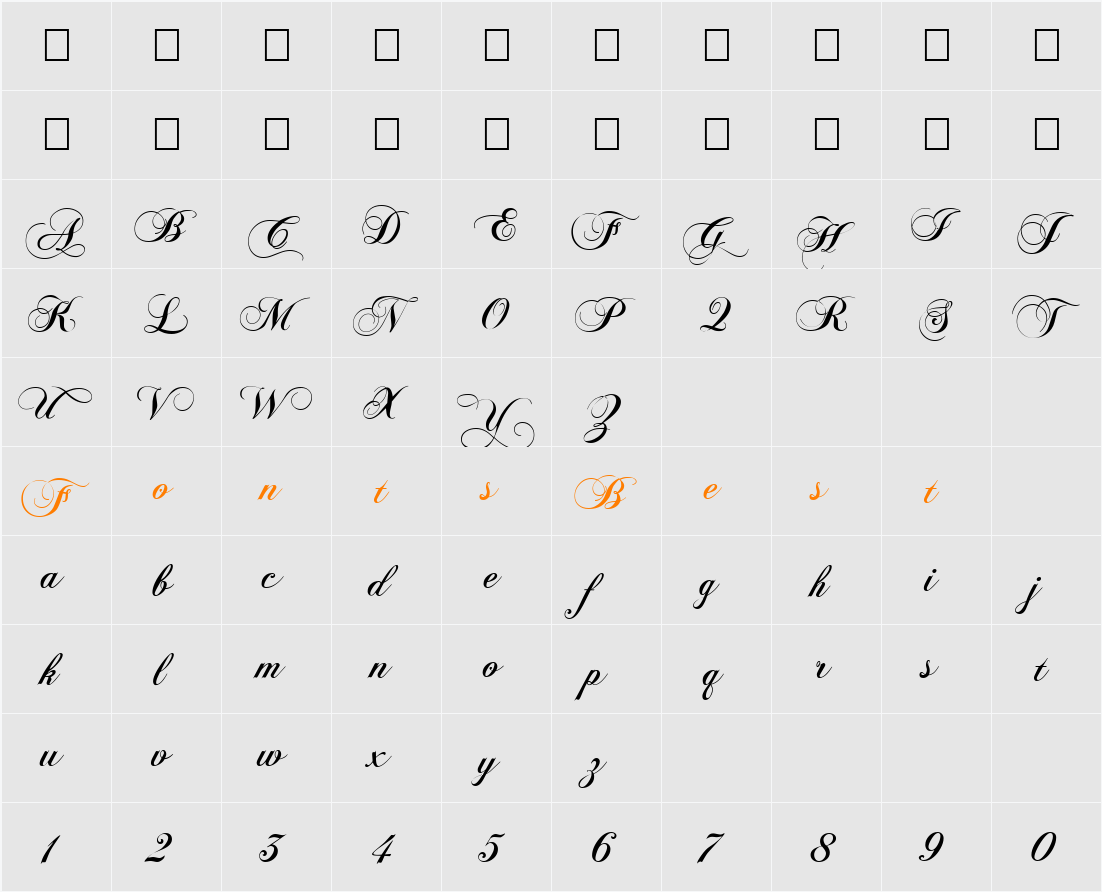 Chopin Script Character Map
