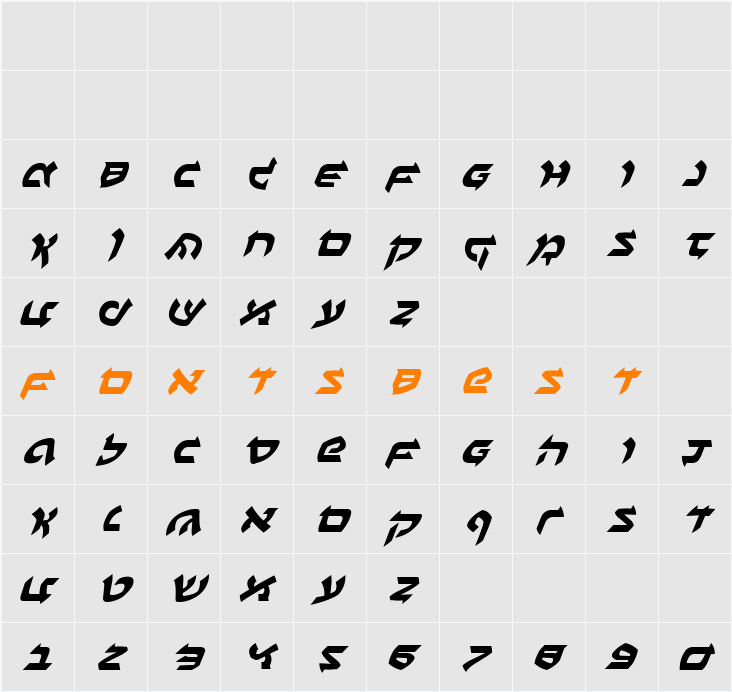 Ben-Zion Expanded Italic Character Map