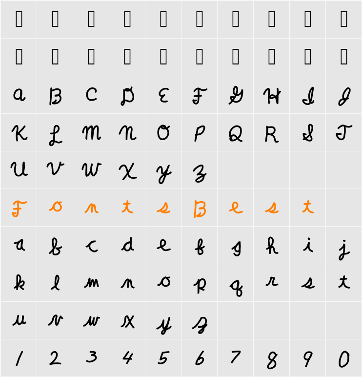 Clara Lee Cursive Character Map