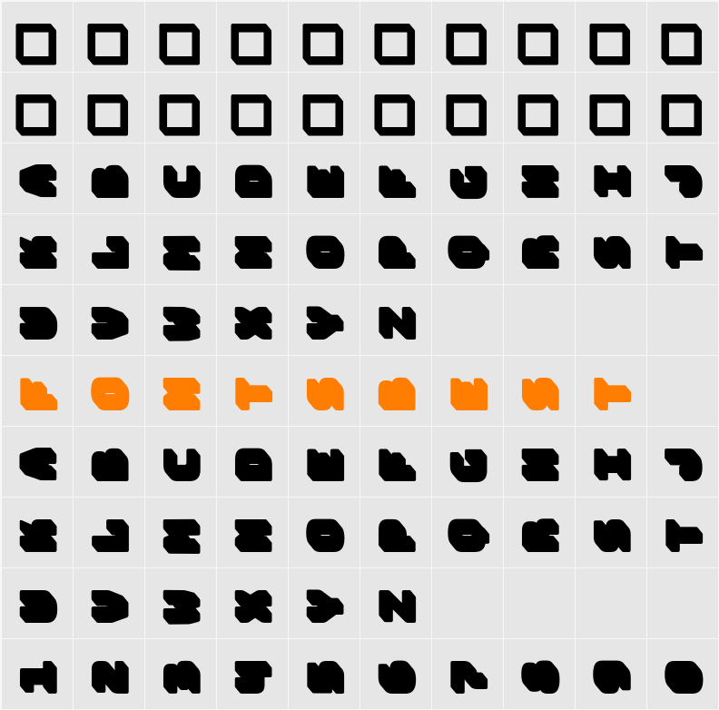 Bungee Layers Rotated Shade Character Map