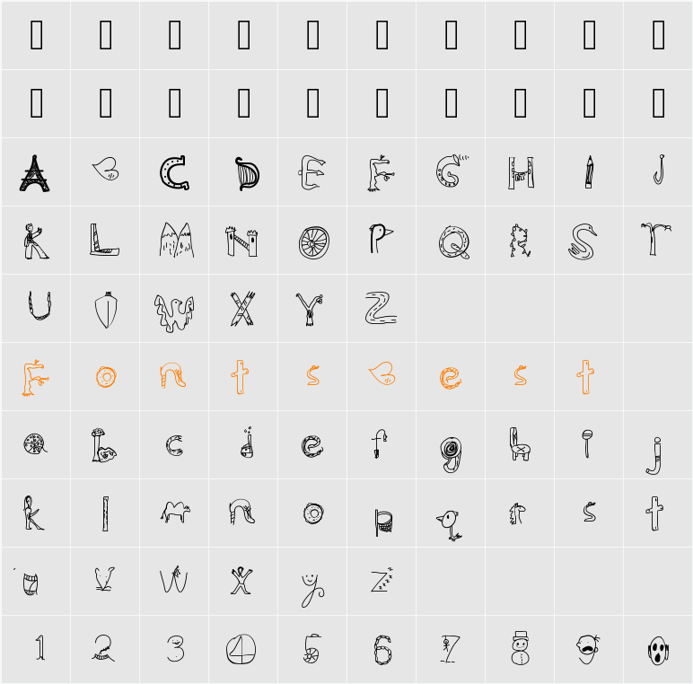 MyWorld Character Map