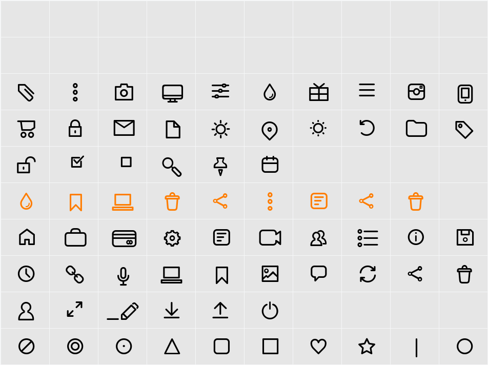 Arista Pro Icons Light Character Map