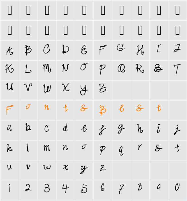 cutesy_hand Character Map