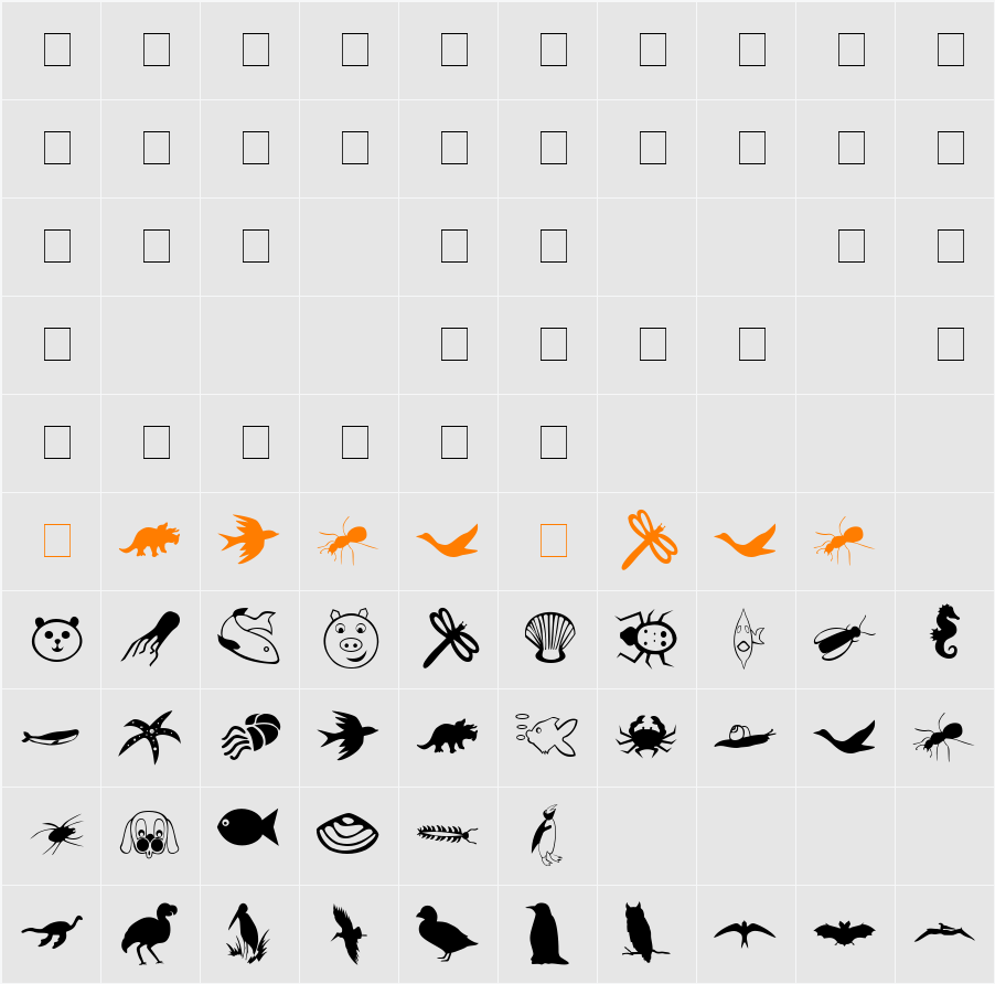 Carr Animal Dingbats Character Map