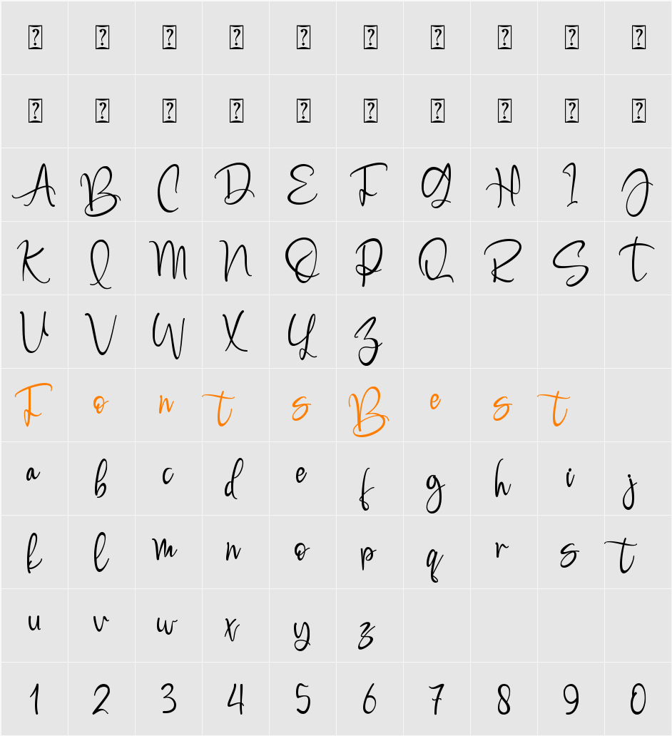 Boomolla Character Map