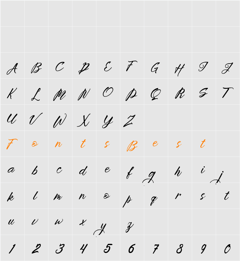 Brightime Script Character Map