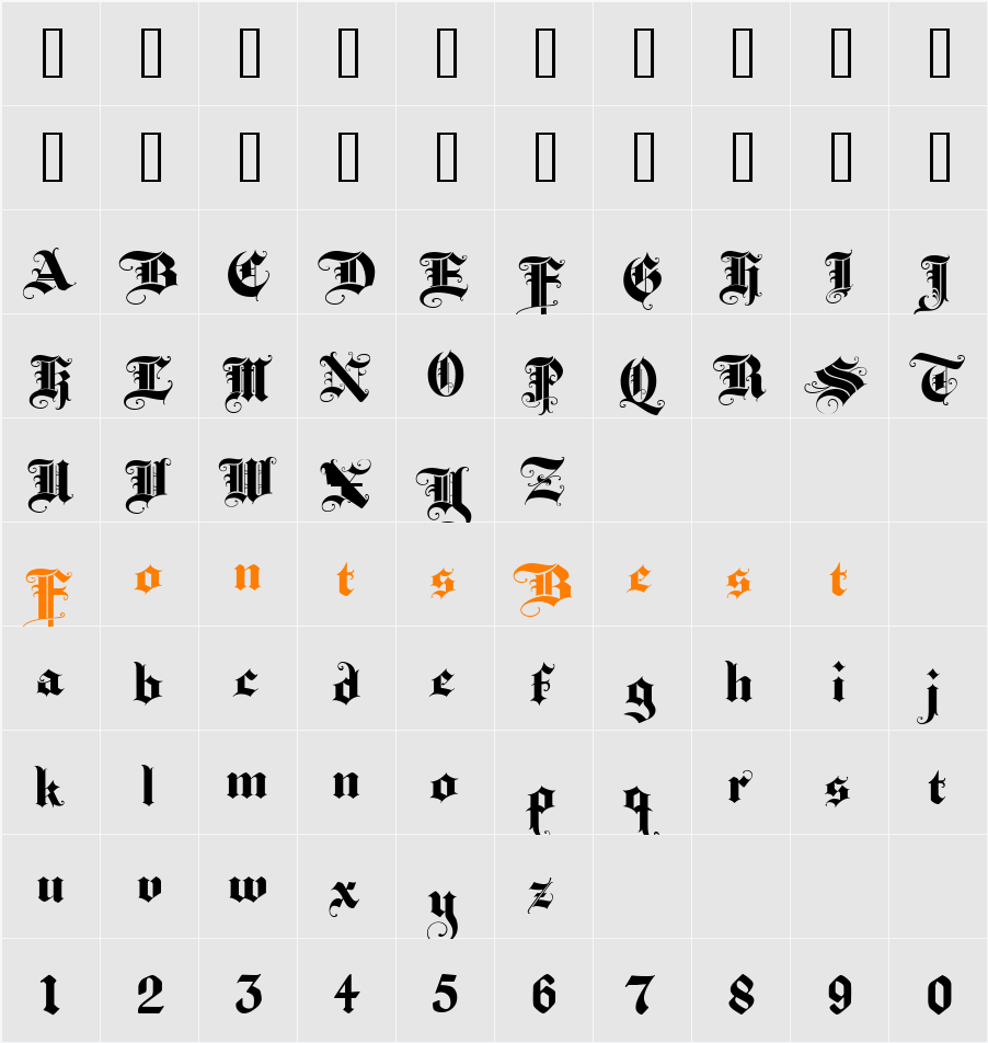 BaroqueTextJF Character Map