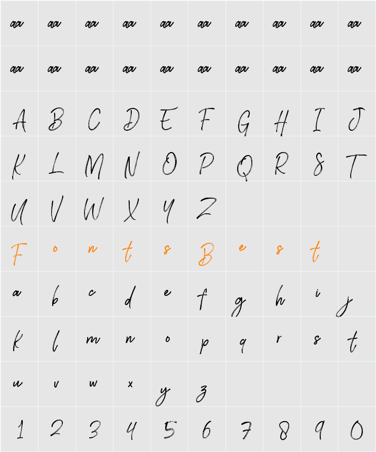 Brownhill Script Character Map