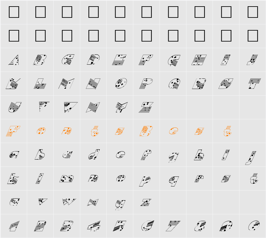 FZ UNIQUE 11 SPOTTED ITALIC Character Map