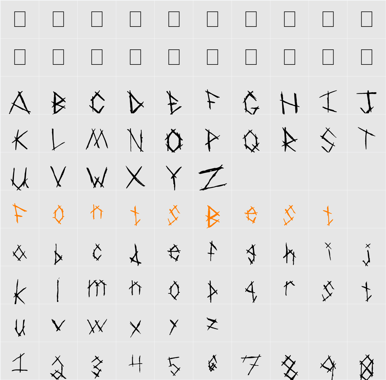 Chiken Skratch Character Map