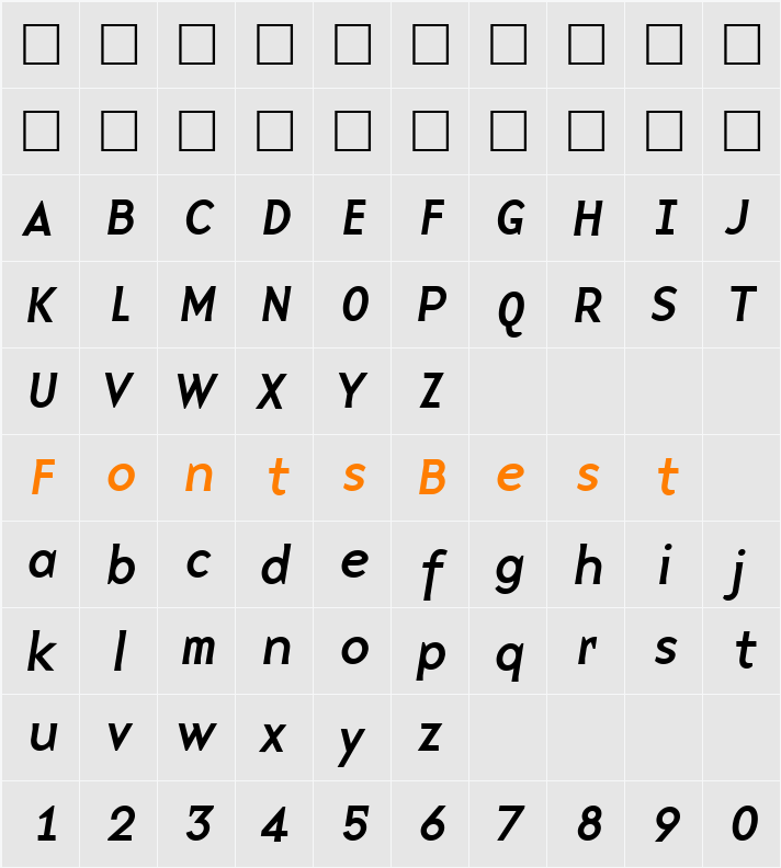BaseNine Character Map
